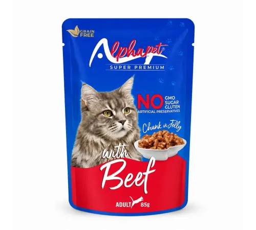 AlphaPet adult cat beef in jelly 85 g  (Mal əti jeledə)