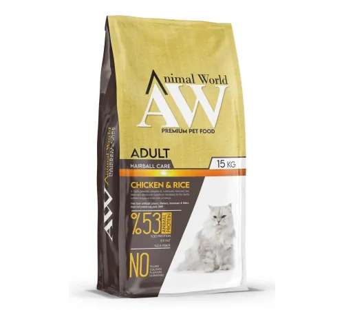 Animal World adult cat hairball care dry with chicken and rice