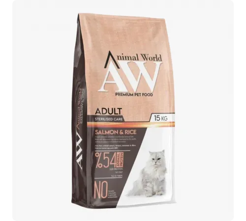 Animal World adult cat sterilised dry with salmon and rice (Лосось и рис, для стерилизованных)