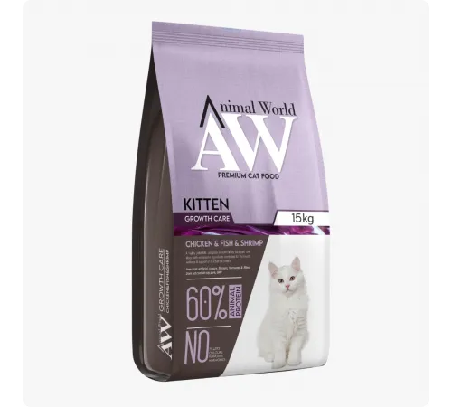 Animal World kitten dry with chicken, fish and shrimp (Для котят с курицей, рыбой и креветкой)
