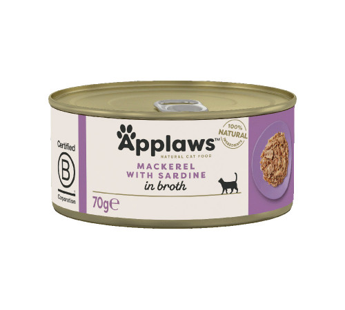 Applaws wet can food adult cat mackerel with sardine in broth 70 g (макрель и сардина)