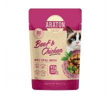 Araton adult cat beef and chicken in gravy 85 g (Sousda mal və toyuq əti yetkin pişiklər üçün)