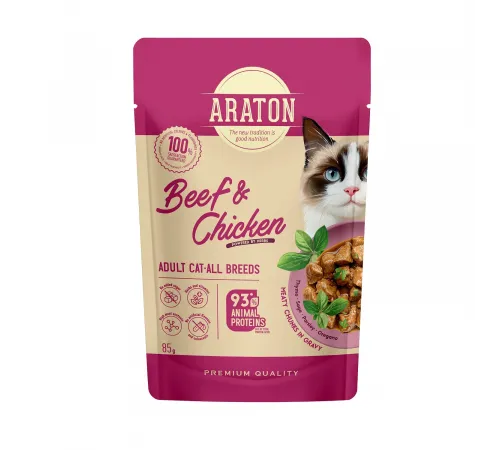 Araton adult cat beef and chicken in gravy 85 g (Говядина и курица в соусе для взрослых кошек)