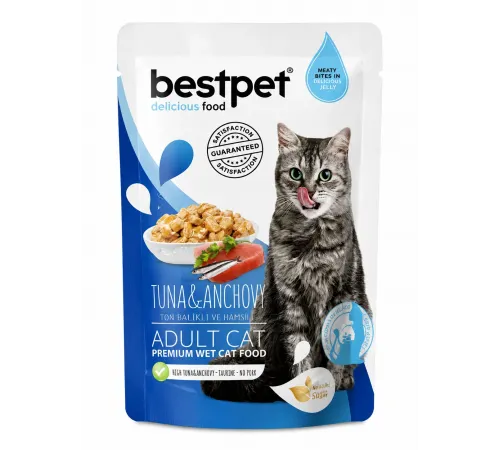 Bestpet adult cat tuna and anchovy 85 g (Pişiklər üçün jeledə tuna və ançous ilə)