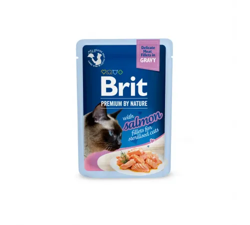 Brit Premium by Nature cat Delicate fillets in gravy Family plate Sterilized salmon for cat 85 g (Sousda qızılbalıq əti)