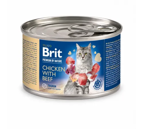 Brit premium by nature adult cat can chicken and beef 200 g