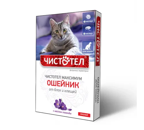 Chistotel maximum collar adult cat 40 cm red (against fleas, ticks, and worms)