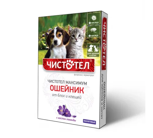 Chistotel maximum collar kitten and puppy 45 cm purple (against fleas, ticks, and worms)