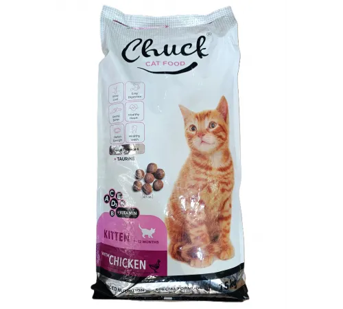 Chuck kitten dry with chicken