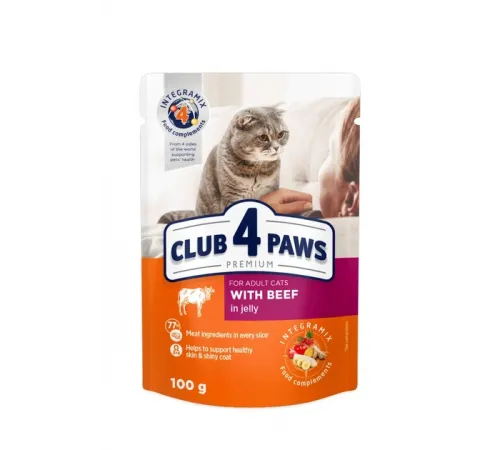 Club 4 paws adult cat beef in jelly 100 g (Говядина в желе)
