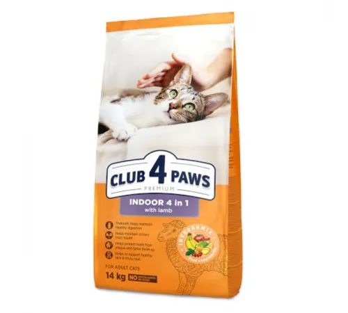 Club 4 paws adult cat indoor 4 in 1 dry lamb (Ягненок)