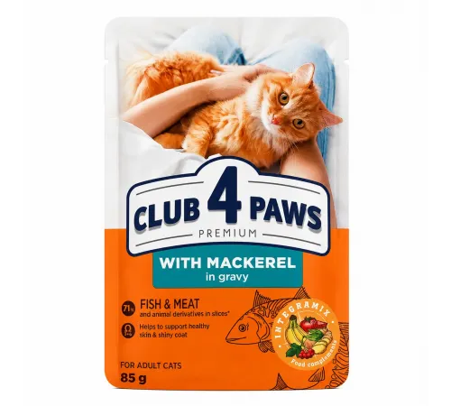 Club 4 paws adult cat mackerel in gravy 85 g (Ördək əti sousda)