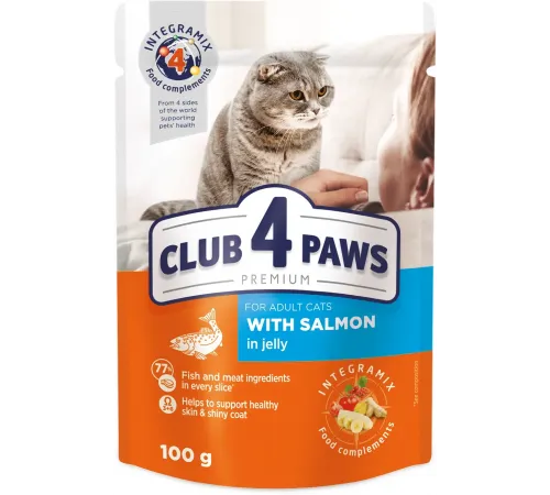 Club 4 paws adult cat salmon in jelly 100 g (Jeledə qızılbalıq)