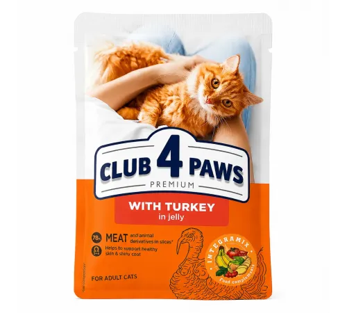 Club 4 paws adult cat turkey in jelly 85 g (Hind quşu əti jeledə)