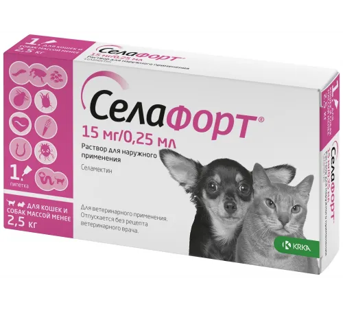 Selafort cat dog 0- 2.5 kg (against fleas, ticks, and worms)