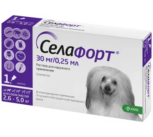 Selafort dog 2.6-5 kg (от вшей, блох, клещей и глистов)