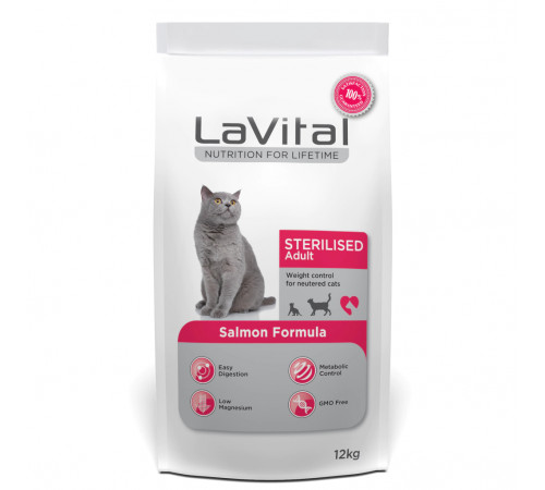 LaVital adult cat sterilised dry salmon
