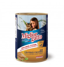 Miglior gatto adult cat can chicken turkey 400 g (toyuq hind quşu əti)