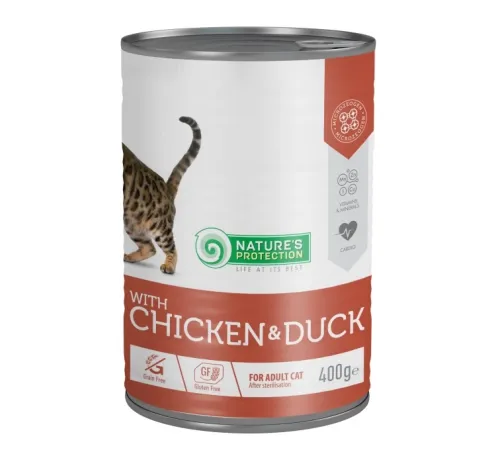 Nature's Protection adult cat sterilised can chicken duck 400 g (для стерилизованных кошек курица и утка)