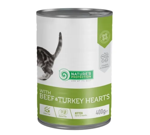 Nature's Protection kitten can beef turkey hearts 400 g (говядина сердце индейки)