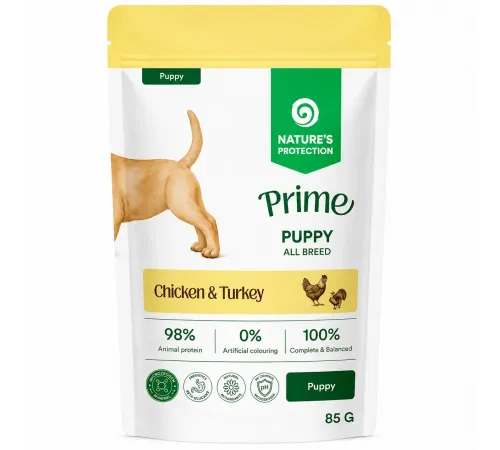 Natures Protection Prime puppy with chicken and turkey 85 g (Курица и индейка для взрослых собак)