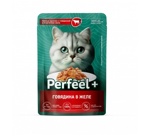 Perfeel Plus adult cat with beef in jelly 75 g 