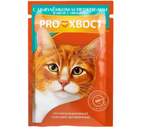 Proxvost adult cat chicken and quail with vegetables in gravy 85 g (Цыпленок и перепёлка в соусе)