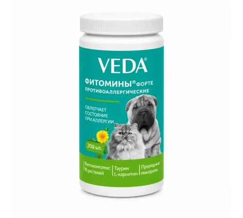 Veda FITOMINS FORTE for dogs and cats with anti-allergy phytocomplex (200 таб. для собак и кошек с противоаллергическим фитокомплексом) 
